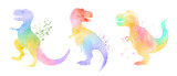 Fototapeta Mapy - Tyrannosaurus rex dinosaurs . Colorful silhouette watercolor painting style . Set 2 of 5 . Illustration .