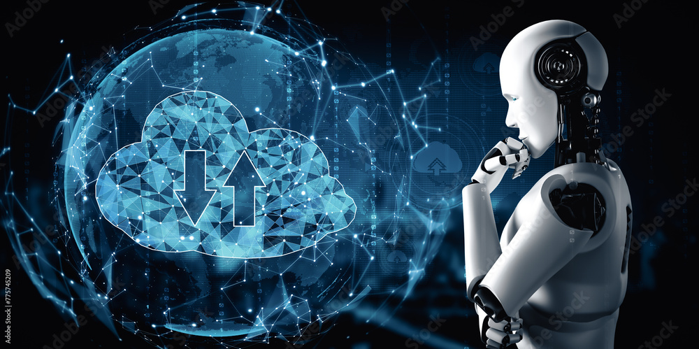 XAI 3d illustration AI robot using cloud computing technology to store ...