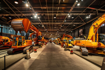 Wall Mural - Mining Equipment Manufacturer's Showroom, With Rows of Heavy Machinery And Equipment on Display, Generative AI