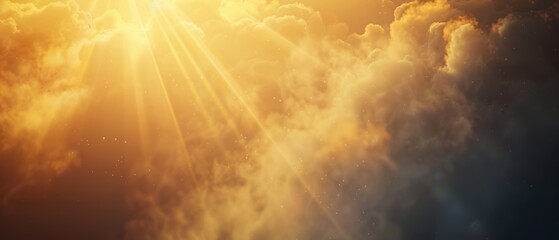 Canvas Print - The sun beam, reflected in the clouds, shines brightly through the haze on a beautiful sky filled with light