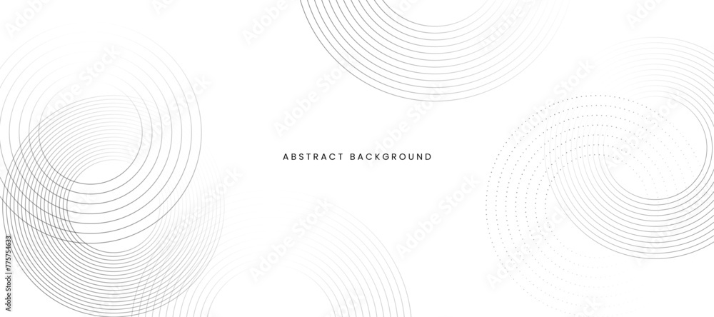 White abstract minimalist background with circle lines and dot pattern ...