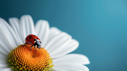 Canvas Print - Serene Ladybug on a Daisy, Natures Beauty Frozen in Time. Perfect for Calm Backgrounds and Natural Themes. Ideal for Design and Web Use. AI