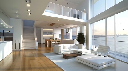 Interior house modern open living space with kitchen luxury modern style duplex apartment residence