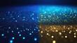 Radiant Blue Glow with Golden Particles: Abstract Bokeh Background