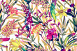 Floral seamless pattern with daffodils, hyacinths and wildflowers. Floral background with watercolor flowers.