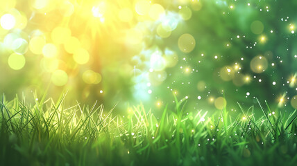 Sticker - Abstract spring or summer nature background with blurred sunlight and green grass meadow.