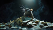A rat or mouse eat pile of money as corruption illustration