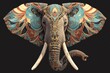 An elephant with an artistic and colorful pattern on its head, showcasing the beauty of wildlife in a digital art style. 