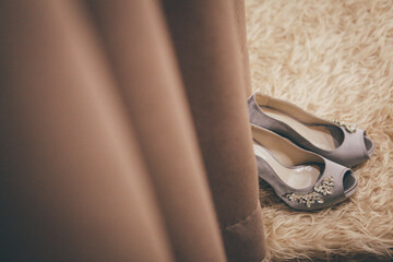 Wall Mural - Elegant and stylish bridal shoes. Selective focus.