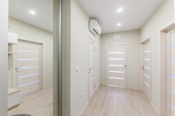 standard room interior apartment. room doors, renovation corridor lobby entrance hall