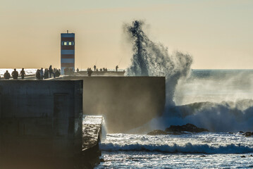 Poster - Farolim de Felgueiras small lighthouse in Foz do Douro area of Porto, Portugal