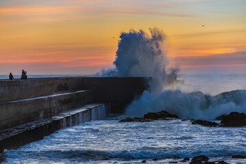 Poster - Sunset view in Foz do Douro area in Porto, Portugal