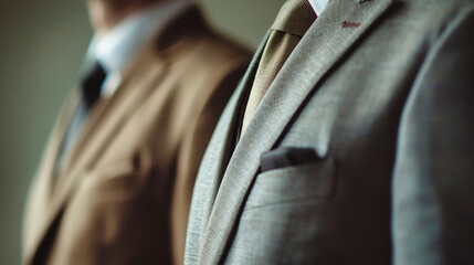 A line of mens suits neatly displayed in a row, showcasing professional attire for office workers