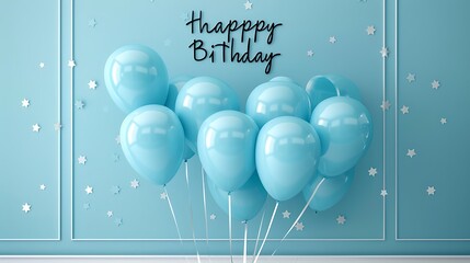 happy birthday greeting text in white board with blue balloons celebration elements for birth day ca