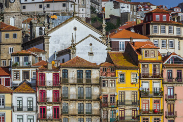 Wall Mural - Tenement houses over Douro River in Porto, view with Church of St Nicholas, Portugal