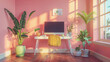 Cheerful home office in colorful pastels