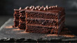 Slices of decadent chocolate cake layered with velvety ganache, an irresistible treat.