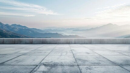 Wall Mural - Empty square floor and beautiful mountain landscape at sunrise