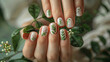 Summer theme nails art design. Woman's hands with pretty floral manicure.  Beauty salon concept