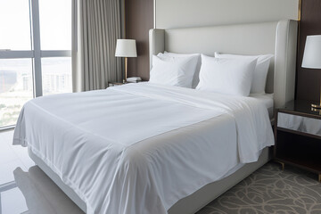 Poster - Modern luxury hotel room with comfortable bedding