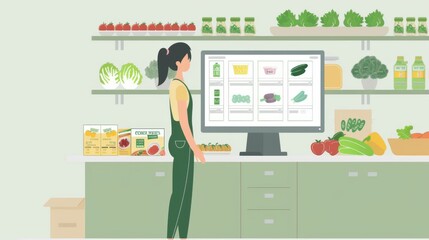 Poster - Woman Standing in Front of Computer Screen