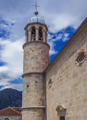 Sticker - Tower of church on Our Lady of the Rocks small islet near Perast town, Montenegro