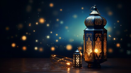 Wall Mural - Radiant arabic lantern illuminating night: perfect ramadan kareem image for festive cards or invitations, capturing the spirit of celebration

