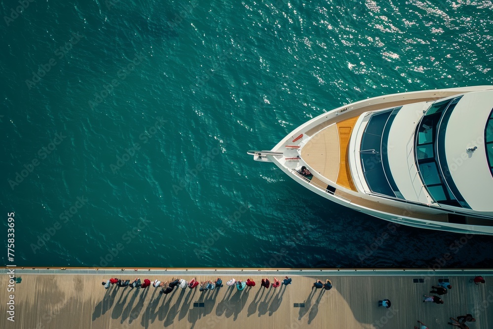 aerial view of a luxury yacht gracefully cruising the clear blue waters ...