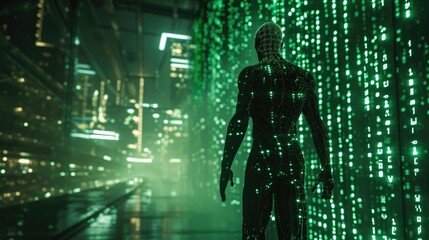 Binary Ballet: Human Silhouette in Matrix