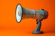 © VICHIZH - Bright orange background with megaphone and newspaper, communication and information concept, advertising and announcement tool, news and media theme
