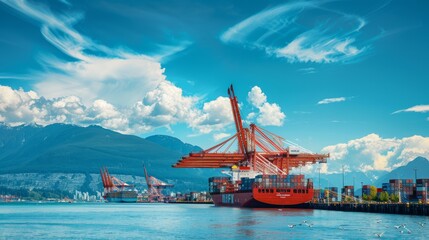 Wall Mural - huge cargo port ships loading