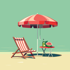 Wall Mural - Vacation and travel concept. Beach umbrella, beach chair.