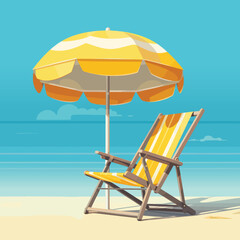 Wall Mural - Vacation and travel concept. Beach umbrella, beach chair.