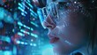 © Hope - Software, data hologram and woman with code analytics, information technology and gdpr overlay. Programmer coding or IT person in glasses reading html script, programming and cyber security research