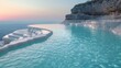 Sunset Glow Over Turquoise Waters and Natural Terraces.