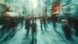 Beautiful motion blur of people walking in the morning rush hour, busy modern life concept. Suitable for web and magazine layouts.