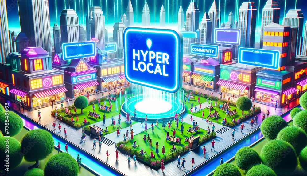 A vibrant digital park where virtual avatars engage in local community ...