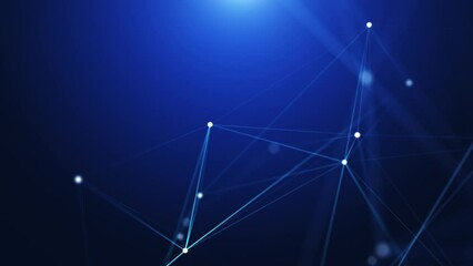Abstract concepts of technology, digital and data. Polygons, dots and lines with blue background.