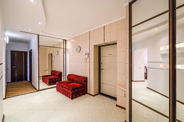 standard room interior apartment. room doors, renovation corridor lobby entrance hall