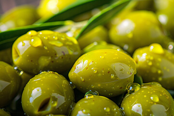 Wall Mural - Fresh Green Olives on a Background