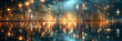 Abstract bokeh background with blurred lights Double exposure of city Silhouette of the city at night with a network of connections.