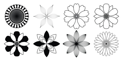 Sticker - Set of geometric flowers isolated on white background, vector design