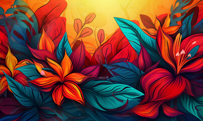 Abstract tropical leaves elements flower poster