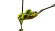 Olives and olive oil floating dropping off, Isolated on transparent PNG background, Generative ai