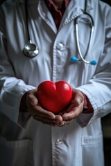 Wall Mural - A doctor holding a red heart. Suitable for medical and healthcare concepts