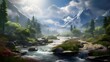 Beautiful panoramic view of a mountain river in the summer