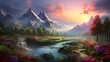 Panoramic view of the mountain lake at sunrise. Nature landscape.