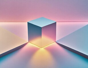 Wall Mural - A cube positioned between two mirrors, creating an infinite series of reflections that delve into concepts of infinity and repetition