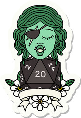 Sticker - sticker of a half orc rogue character with natural twenty dice roll