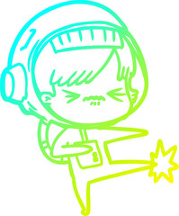 cold gradient line drawing of a angry cartoon space girl stubbing toe